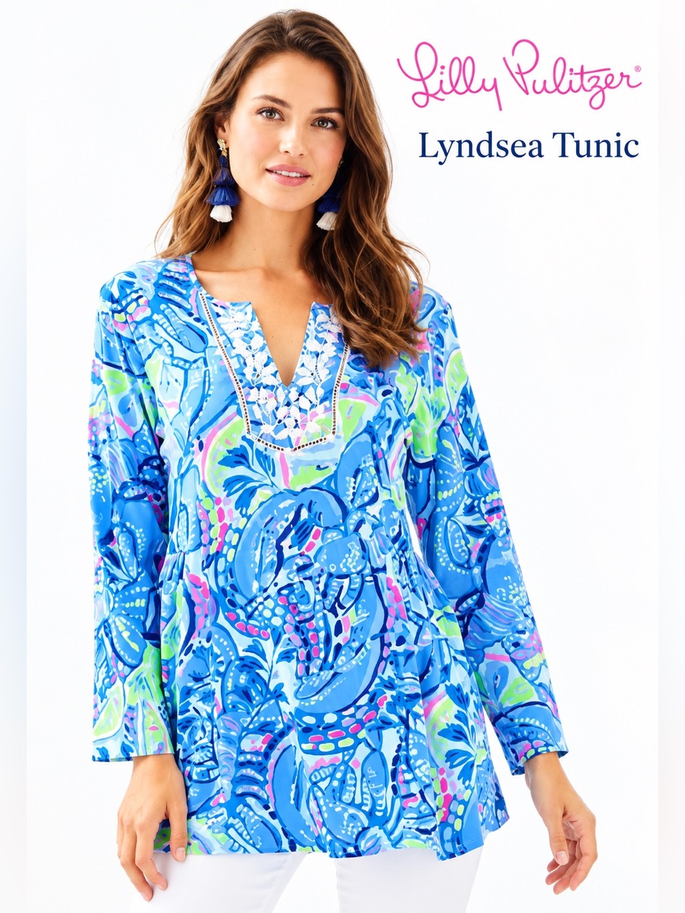 Lilly Pulitzer Lyndsea Tunic XXS Blue Multicolor Print
